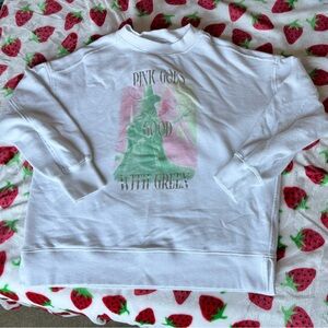 Aerie White and Pink Graphic Kids Sweatshirt